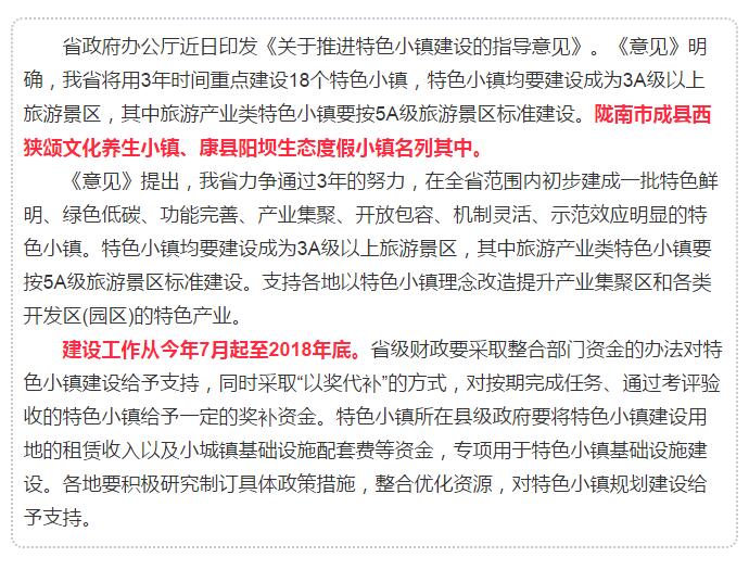 甘肅計(jì)劃3年建18個特色小鎮(zhèn)，看看隴南有幾個~