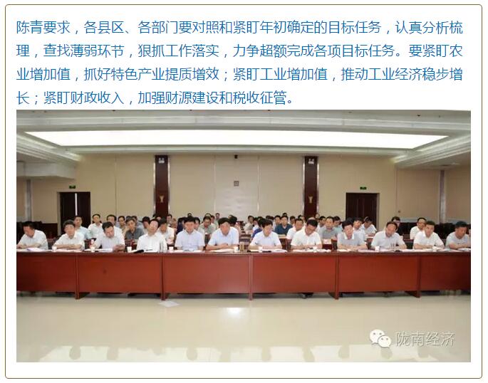 陳青在市政府全體會議上強(qiáng)調(diào)：緊盯一個(gè)目標(biāo)抓好九大任務(wù)落實(shí)強(qiáng)化三項(xiàng)保障，確保全市經(jīng)濟(jì)社會持續(xù)快速發(fā)展